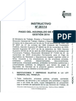 Instructivo Nº 261 de Pago de Aguinaldo Gestión 2014 en Bolivia