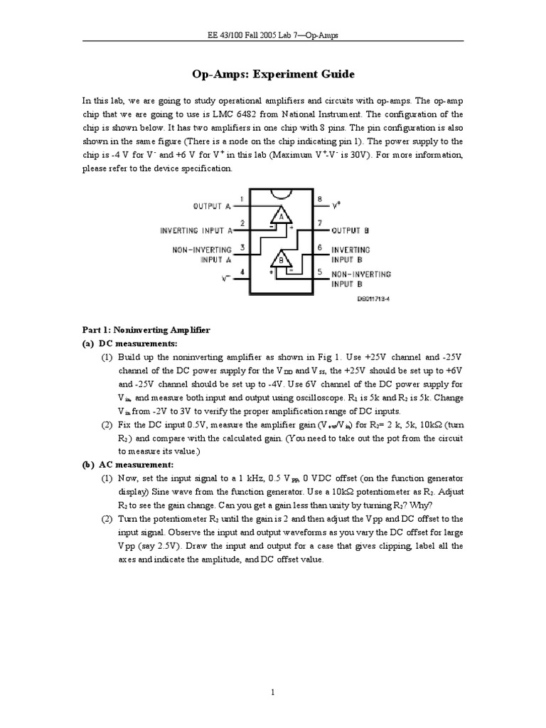 OpAmps Experiment Guide Part 1 Noninverting Amplifier (A) DC Measurements Descargar gratis
