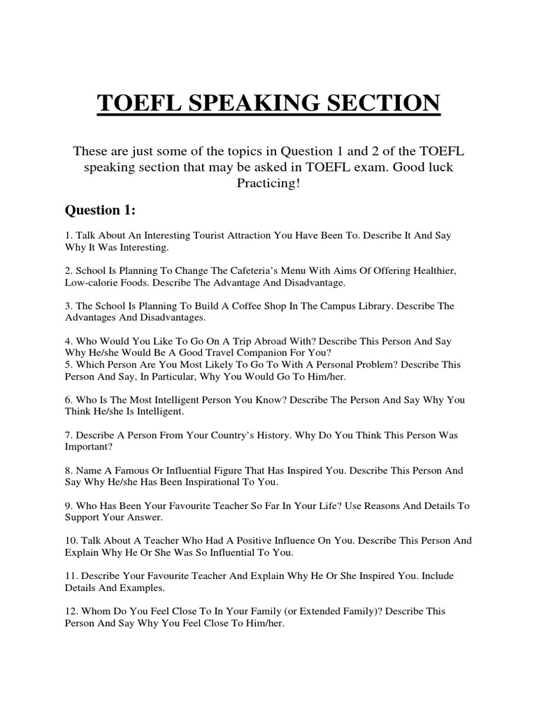 TOEFL Speaking Topics and Questions | PDF | Restaurants | Employment