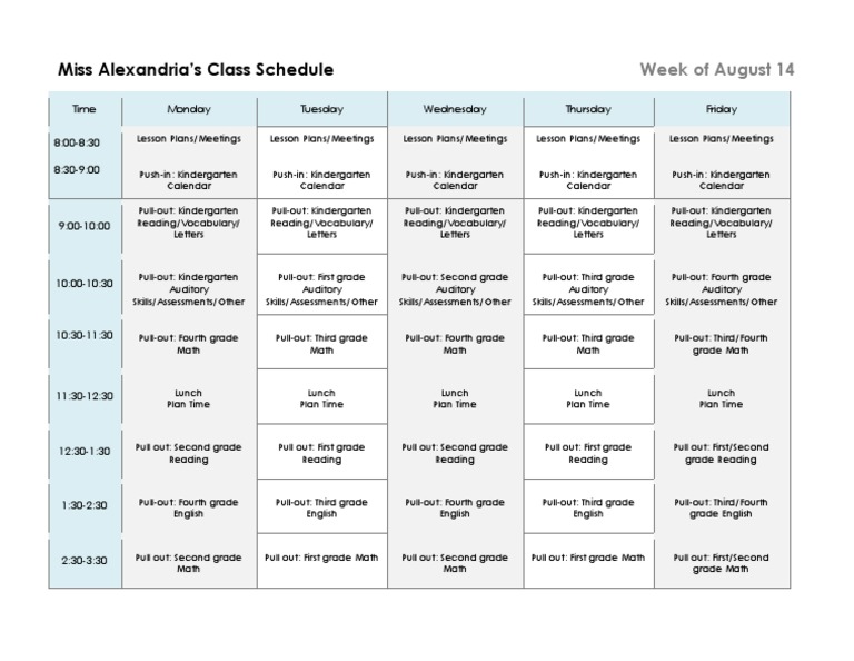 Miss Alexandria's Weekly Schedule | PDF | Foreign Language Studies ...