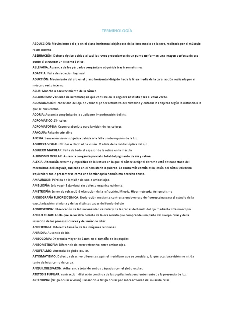 Glosario de Términos Oftalmológicos | PDF | Ojo humano | Ojo