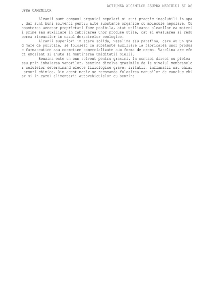 Actiunea Alcanilor Asupra Mediului Si Asupra Oamenilor | PDF