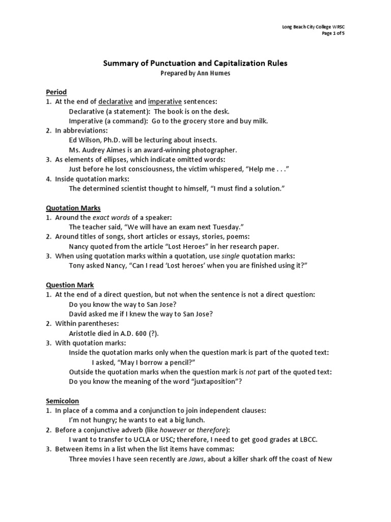 Punctuation and Capitalization Guide | PDF | Comma | Punctuation