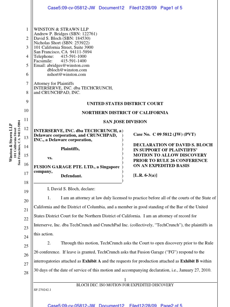 Motion for Expedited Discovery in TechCrunch Case | PDF | Business