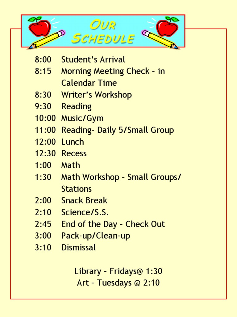 Daily Schedule | PDF | Language Arts & Discipline | Foreign Language ...