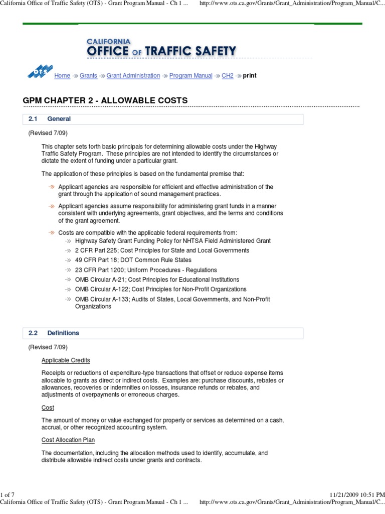 California Office of Traffic Safety - GPM Chapter 2 - Allowable Costs ...