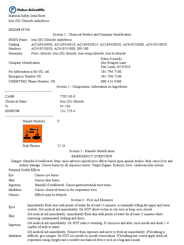 Iron (III) Chloride Personal Protective Equipment Dangerous Goods