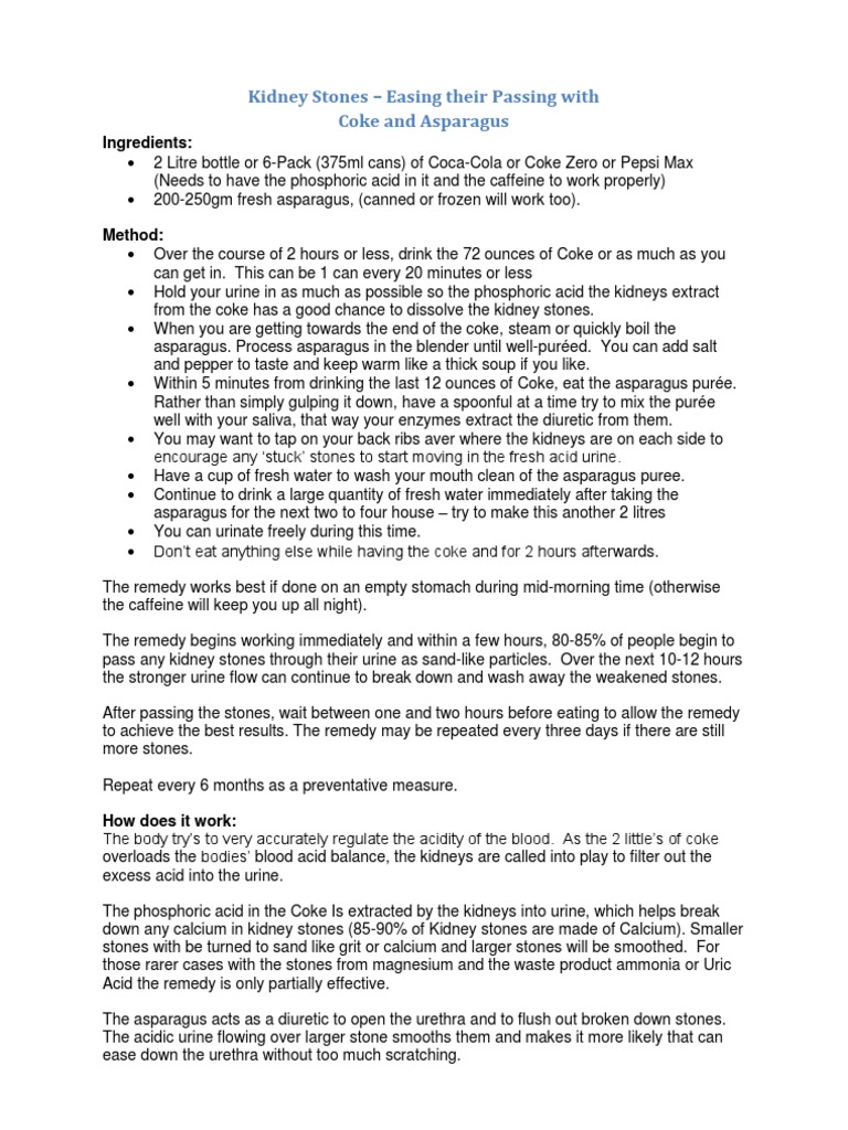 Kindney Stones Coke And Asparagus Urine Coca Cola