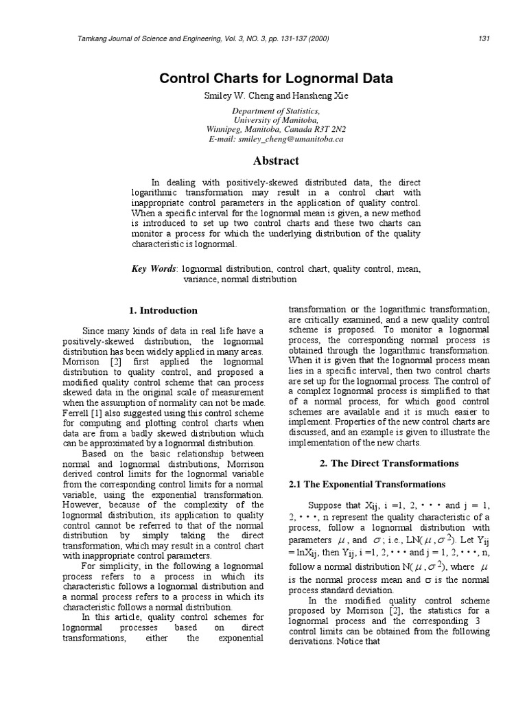 Control Charts for Lognormal Processes | PDF | Normal Distribution | Mean
