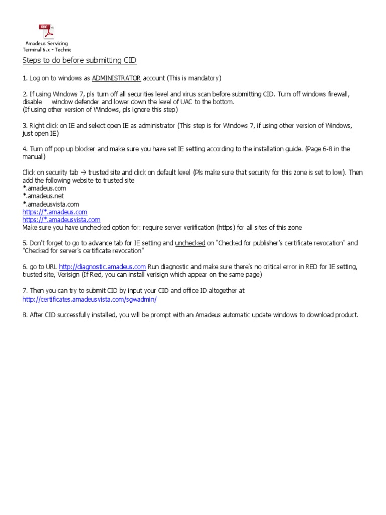 CID Submission Steps for Amadeus | PDF | Business | Computers