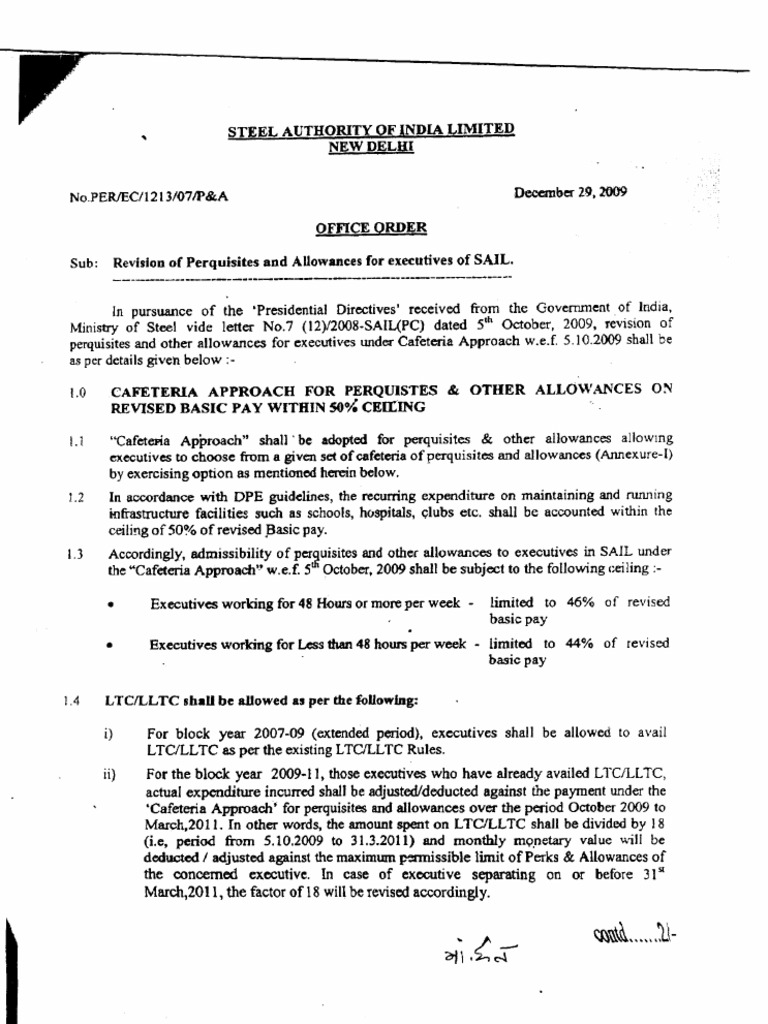 SAIL Order on Perquisites Dated 29.12.09 1