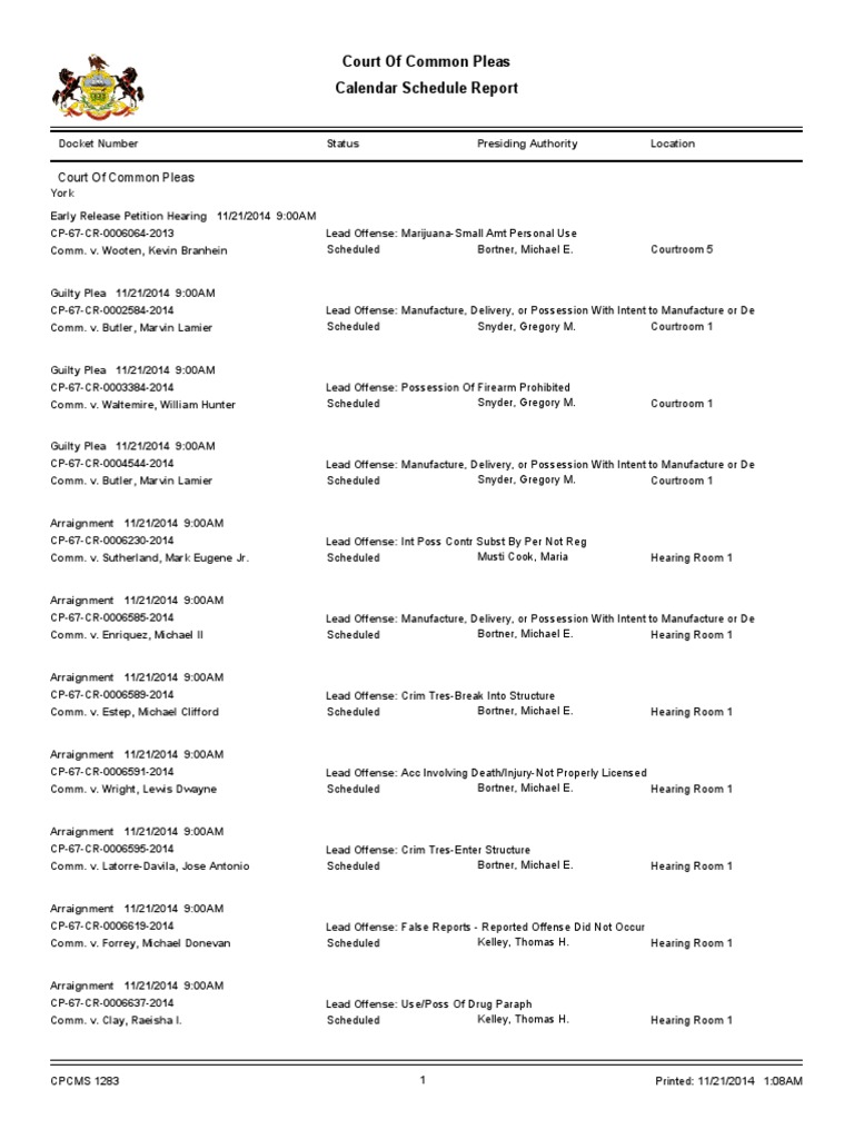Court Schedule for Dr. Raeisha Hunter | PDF | Driving Under The ...