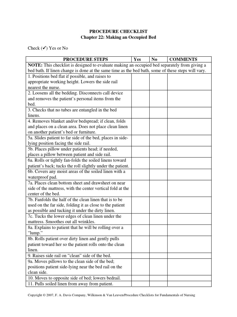 Checklist Occupied PDF PDF Bed Bedding