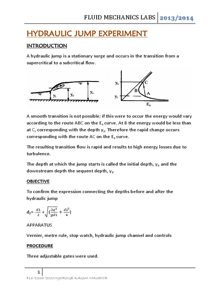Hydraulic Jump Experiment Gases Continuum Mechanics