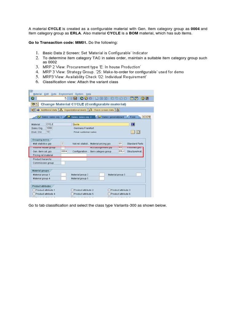Go To Transaction Code: MM01. Do The Following | PDF