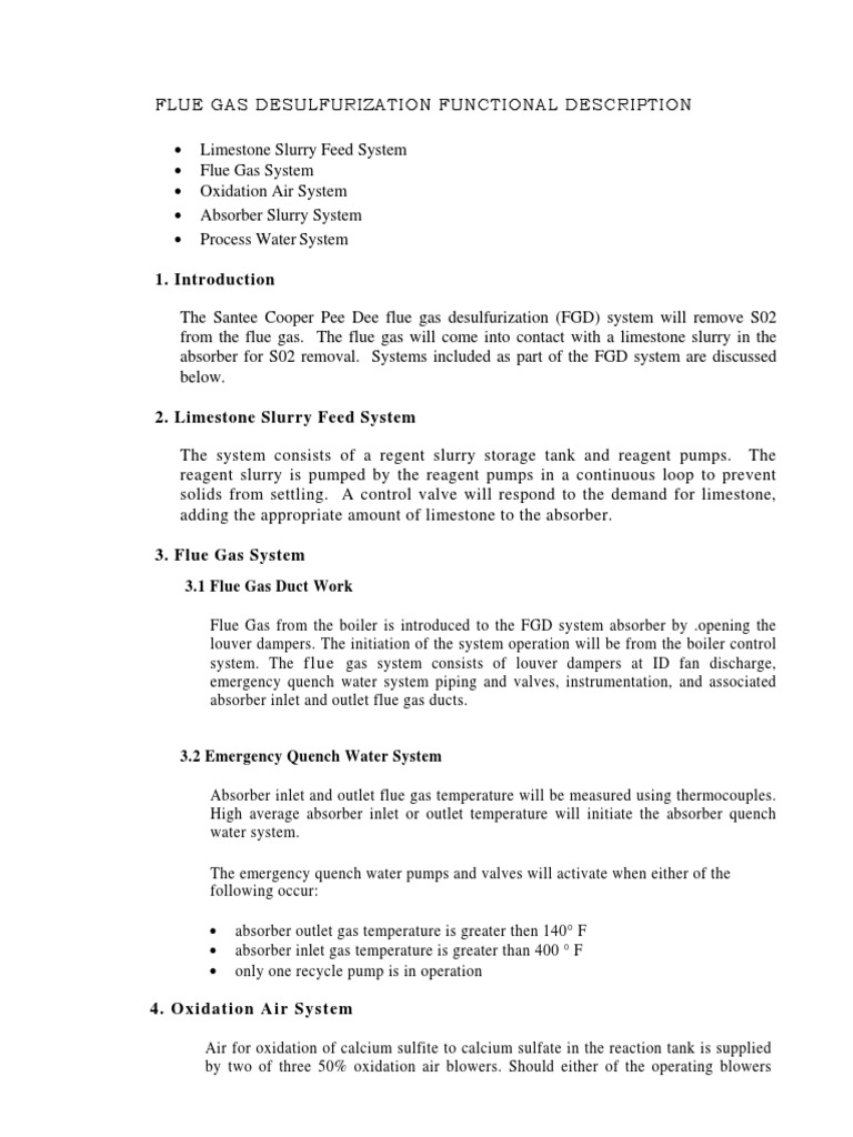 Flue Gas Desulfurization Process Description | PDF | Energy Technology