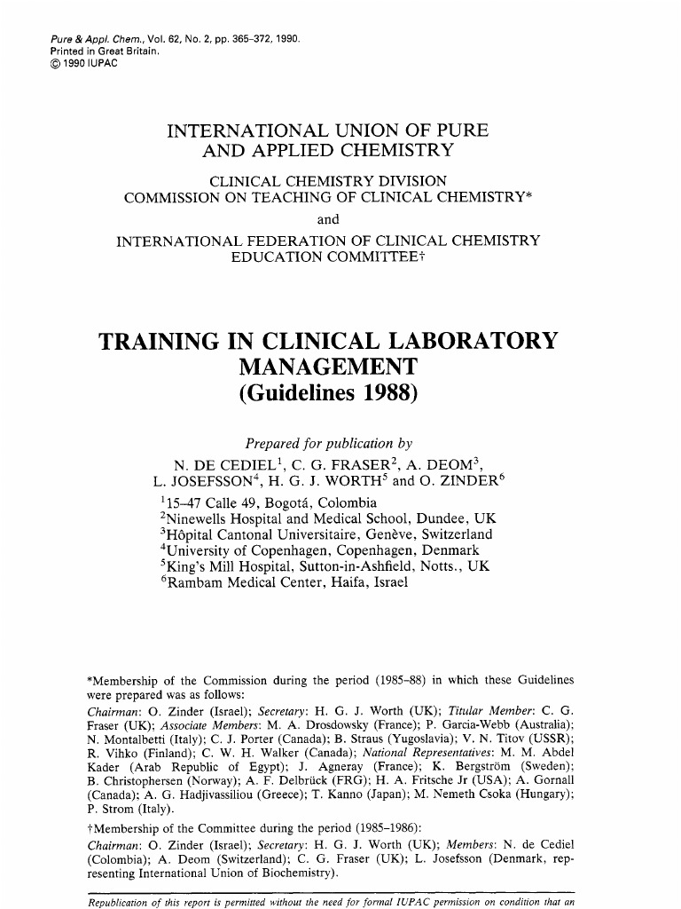 Training Syllabus For Clinical Laboratory Management PDF Medical