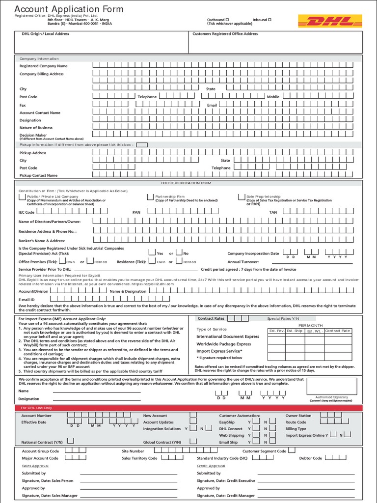 DHL Account Application Form | PDF | Dangerous Goods | Insurance