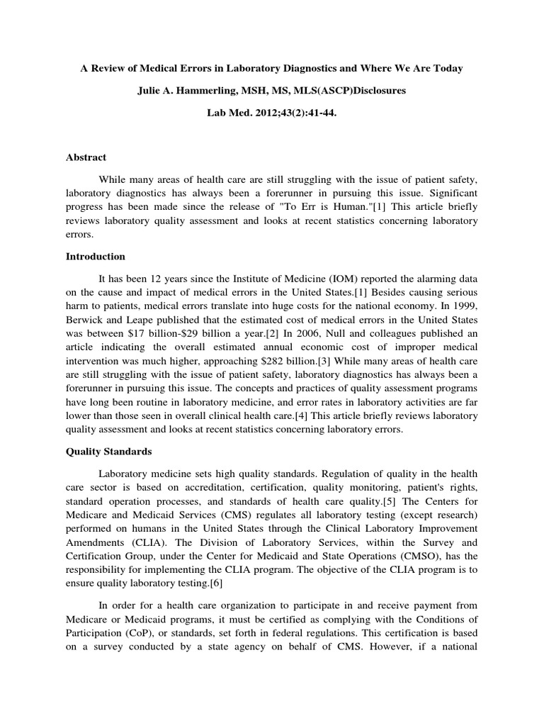Reducing Errors in Laboratory Diagnostics | PDF | Patient Safety ...
