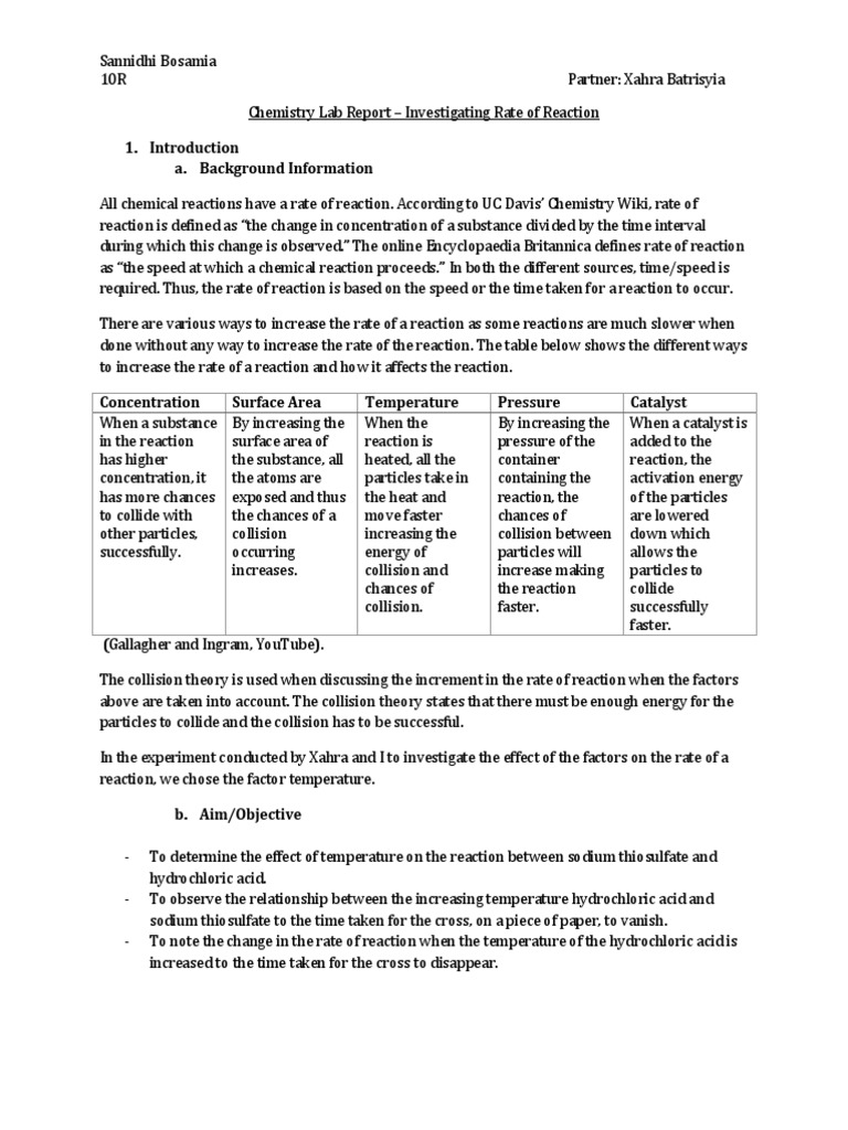 Chemistry Lab Report Pdf Reaction Rate Chemical Reactions