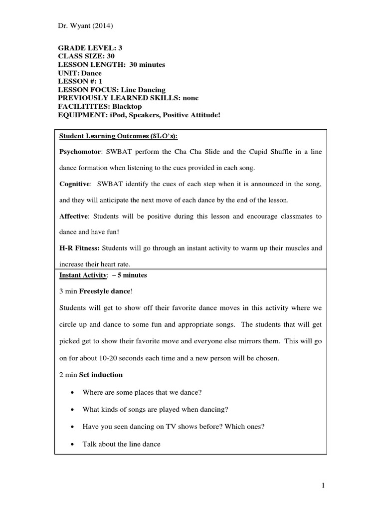 Dance Lesson Plan Teaching Pedagogy