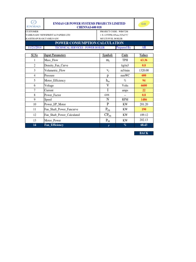 Fan Power Consumption Calculation