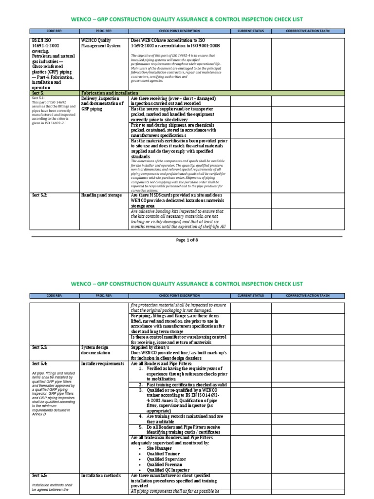 Qa-qc Check List | Quality Assurance | Fiberglass | Prueba gratuita de ... image.