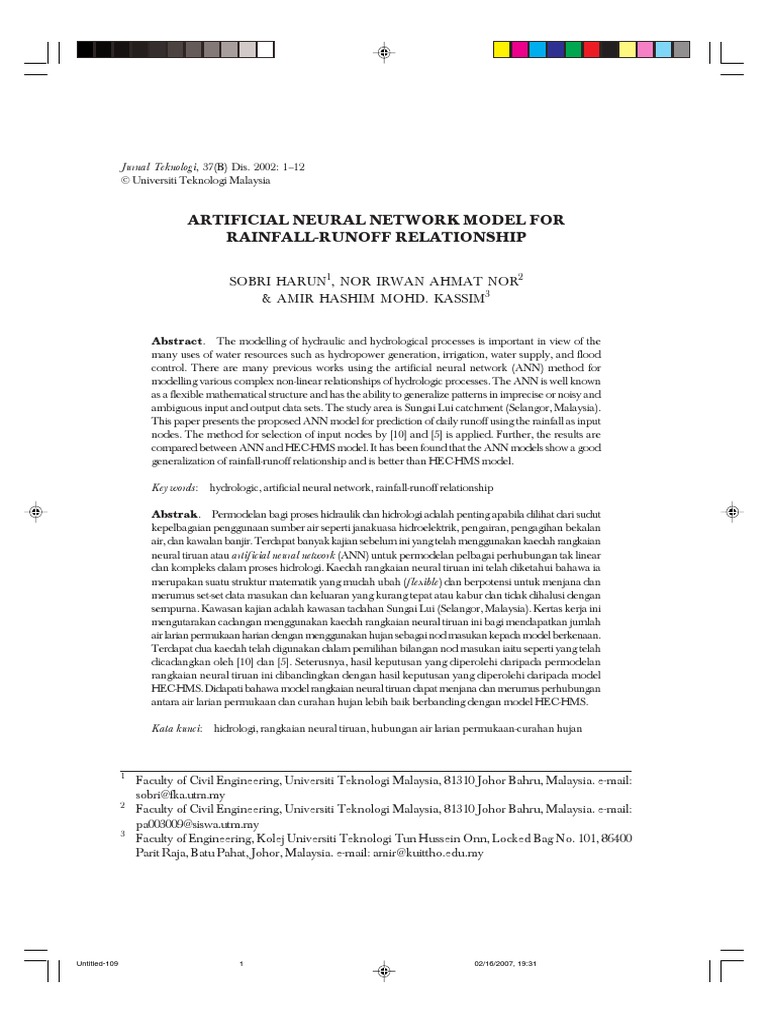 Artificial Neural Network for Rainfall-runoff Relationship 
