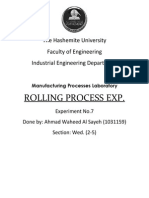 Rolling Process Exp.: The Hashemite University Faculty of Engineering Industrial Engineering Department