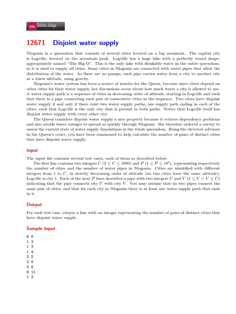 Disjoint Water Supply: Input | PDF
