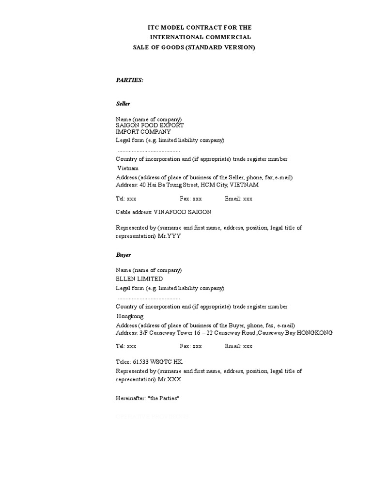 ITC Model Contract for Goods Sale | PDF | Damages | Arbitration