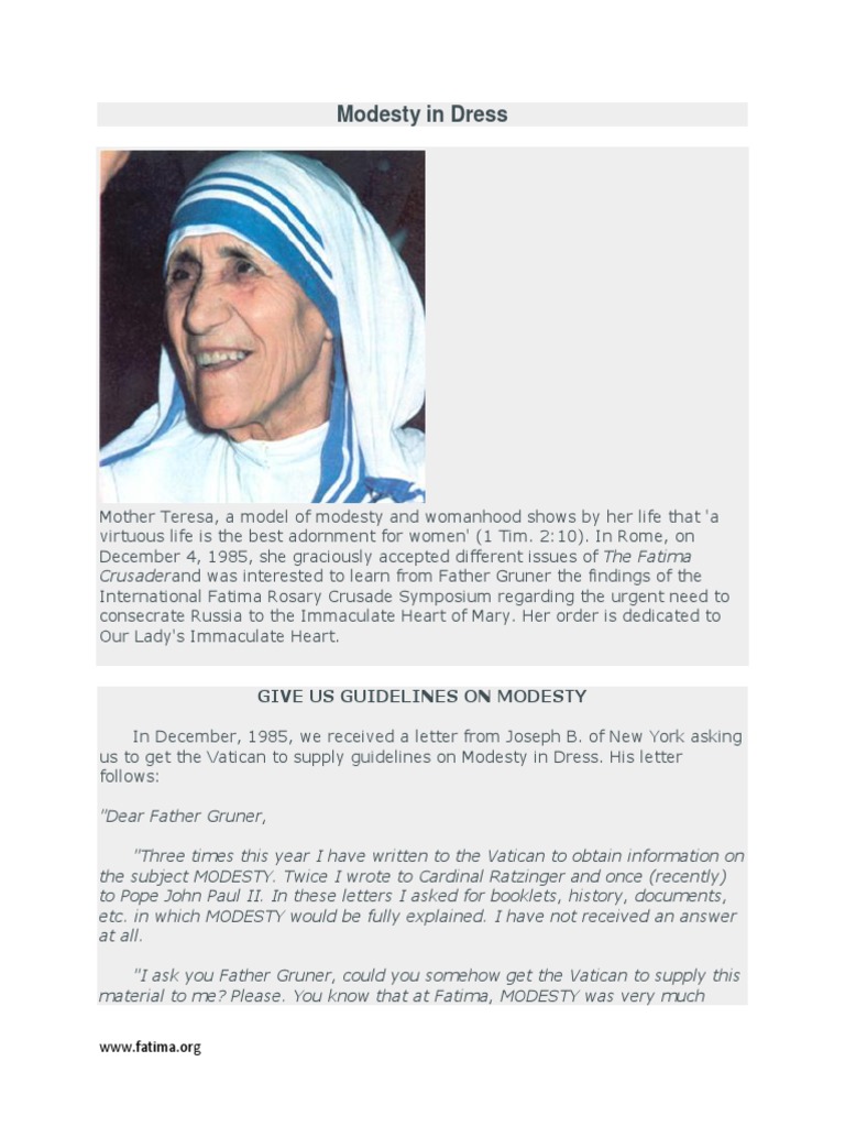 Guidelines for Modesty in Dress | PDF | Our Lady Of Fátima | Modesty