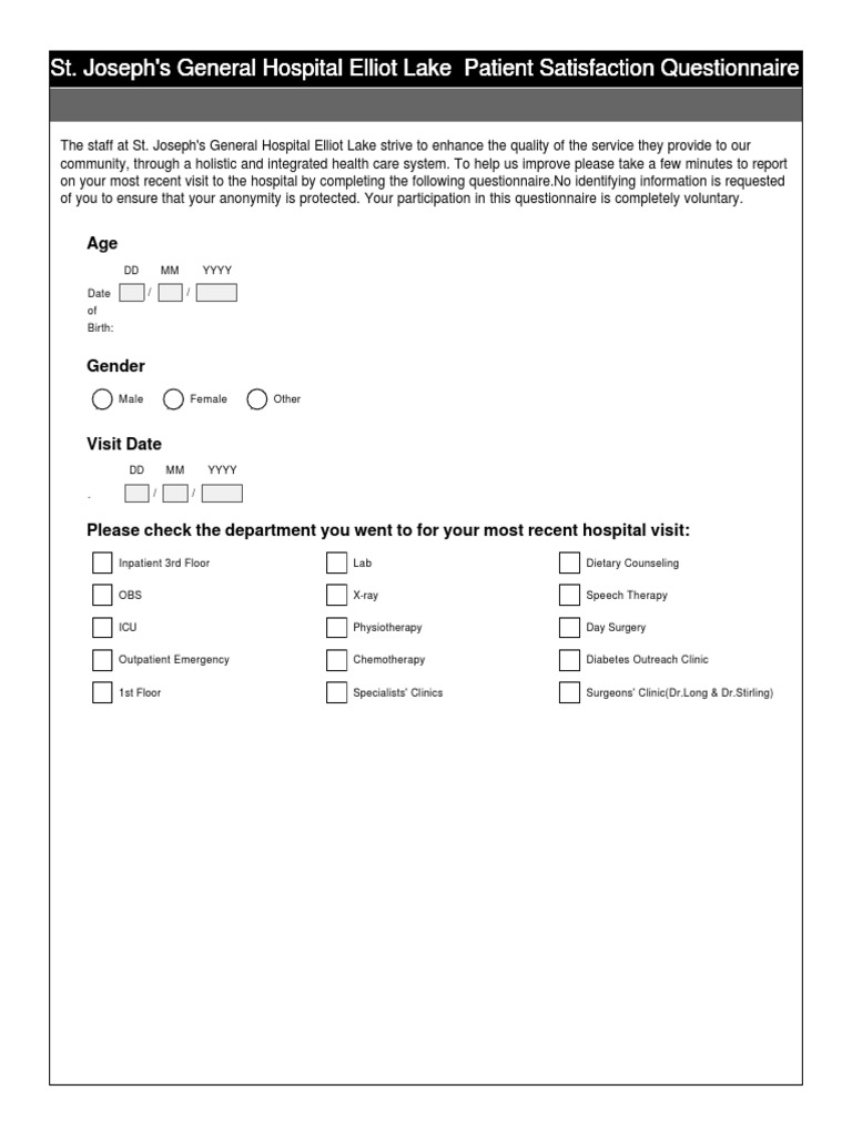 Patient Satisfaction Questionnaire | PDF | Patient | Hospital