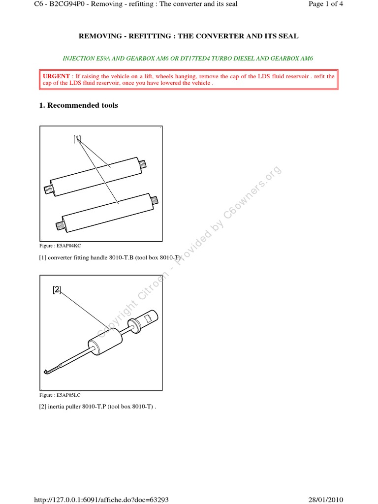 C6 Torque Converter Removal and Refitting Transmission (Mechanics