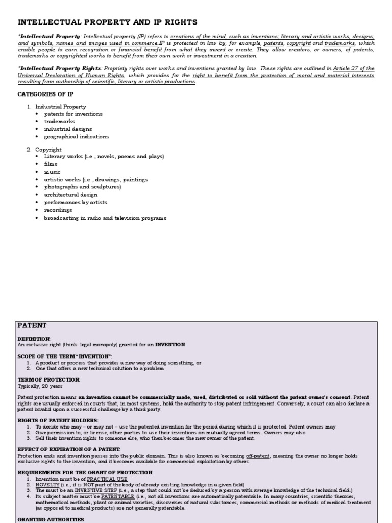 Intellectual Property and IP Rights | PDF | Intellectual Property | Patent