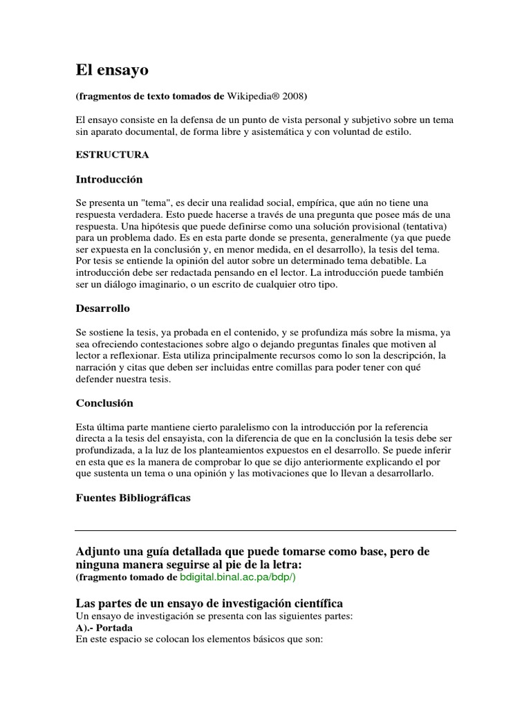 Elementos de Un Ensayo Ensayos Método científico
