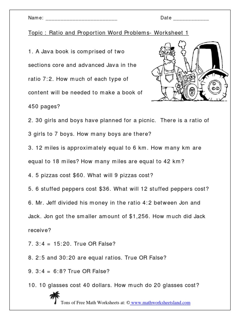 Proportion Word Problem Worksheets Solve Three Part Ratio Problems