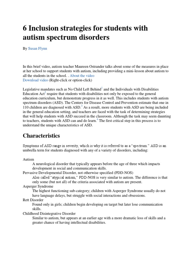 Inclusion Strategies for Autism Education | PDF | Autism Spectrum | Autism