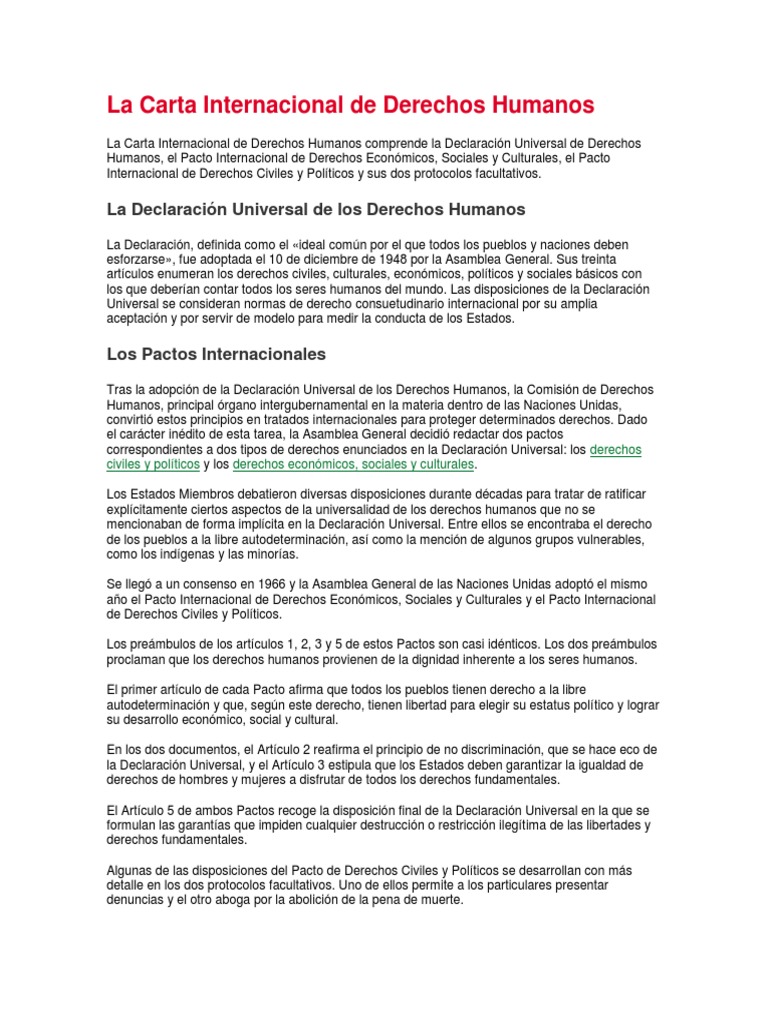 La Carta Internacional de Derechos Humanos PDF Autodeterminación