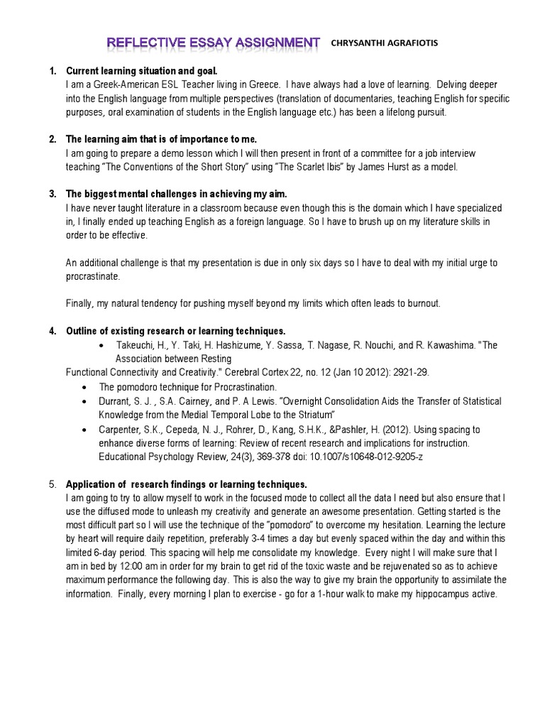 reflective report assignment