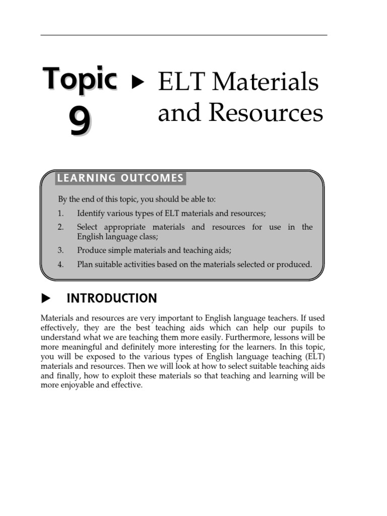 Topic 9 ELT Materials and Resources PDF Puppets English As A