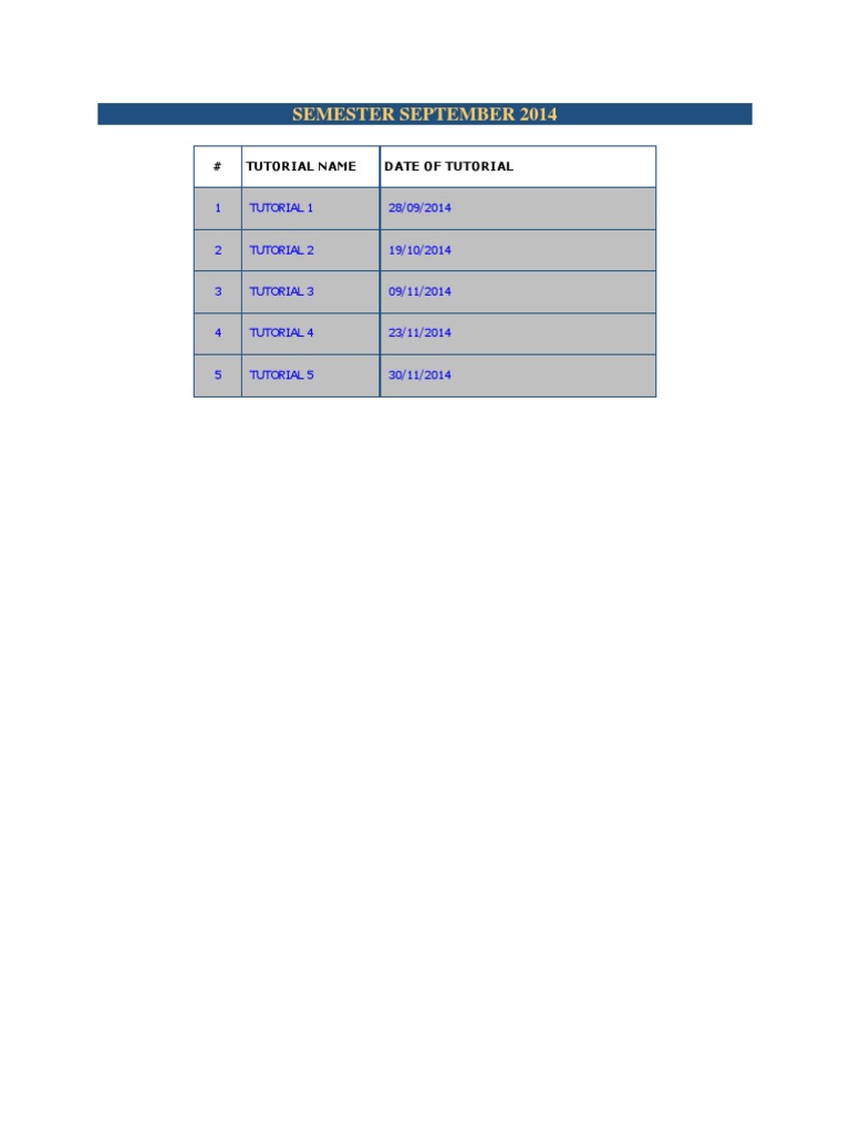 September 2014 Tutorial Schedule | PDF