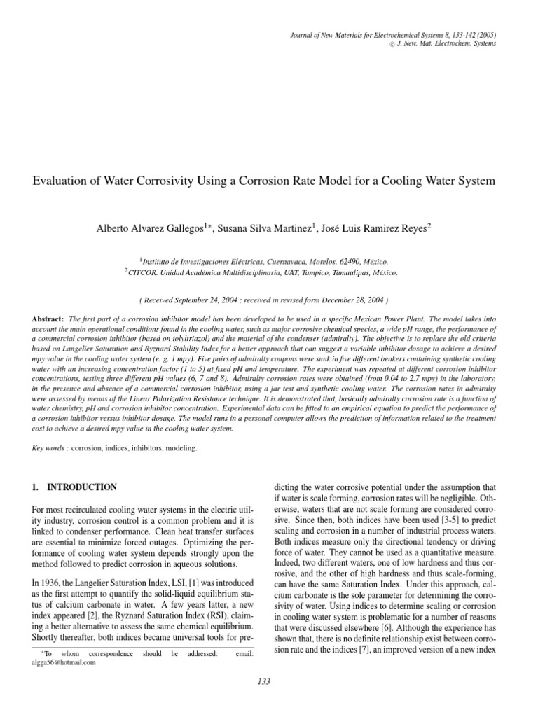 Corrosion Rate Model for Cooling Water | PDF | Corrosion | Oxide