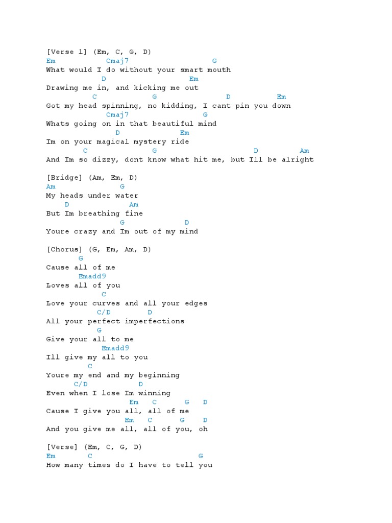 All of Me Chords | PDF | Song Structure | Recorded Music
