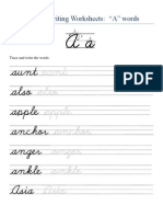 Cursive Writing Worksheets: "A" Words: Trace and Write The Words