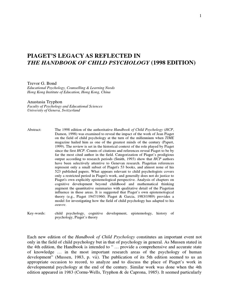 Piaget's Influence in Child Psychology | PDF | Developmental Psychology ...