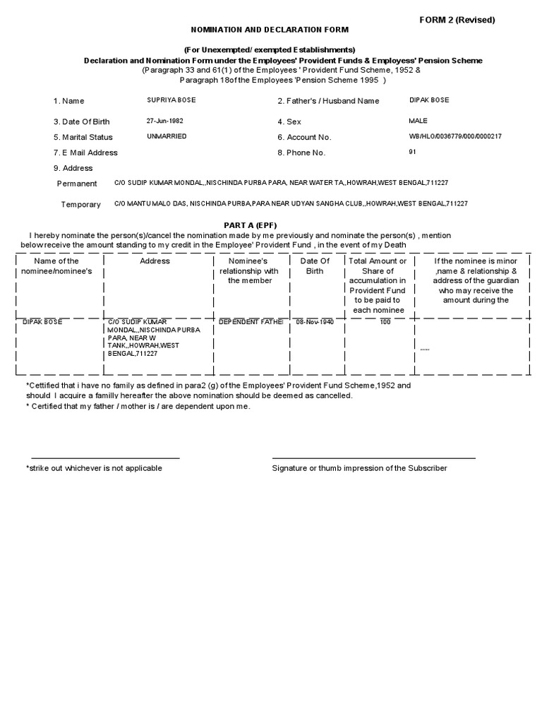 EPF Nomination and Declaration Form | PDF | Pension | Government