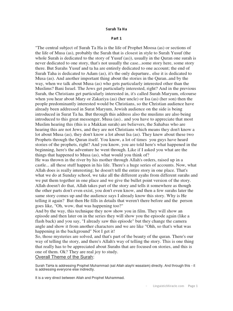 Insights on Surah Ta Ha | PDF | Moses In Islam | Prophets And ...