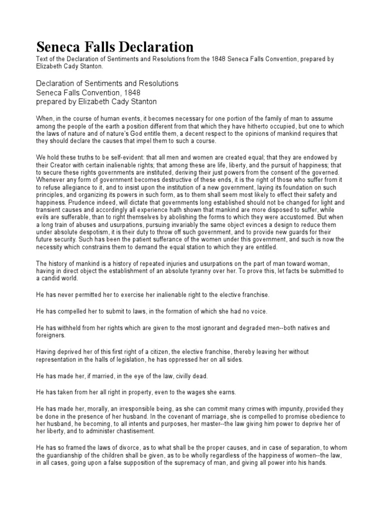 Seneca Falls Declaration of Sentiments PDF Justice Crime & Violence