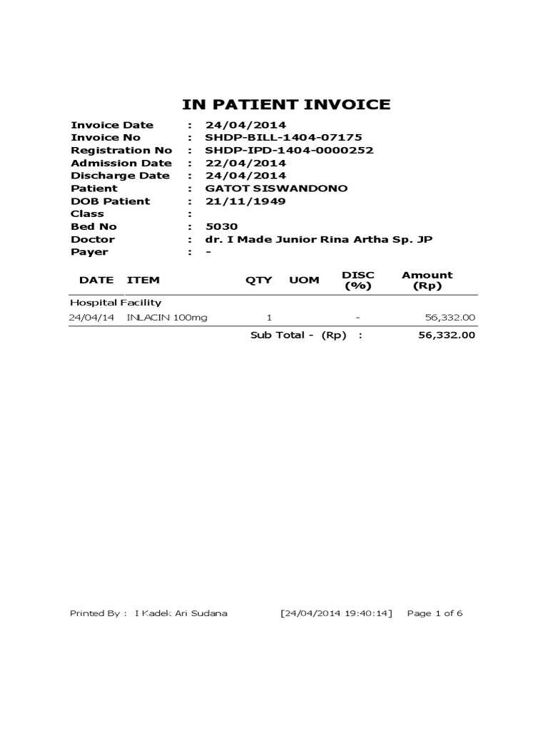 Invoice Ipd Pdf Health Sciences Medicine